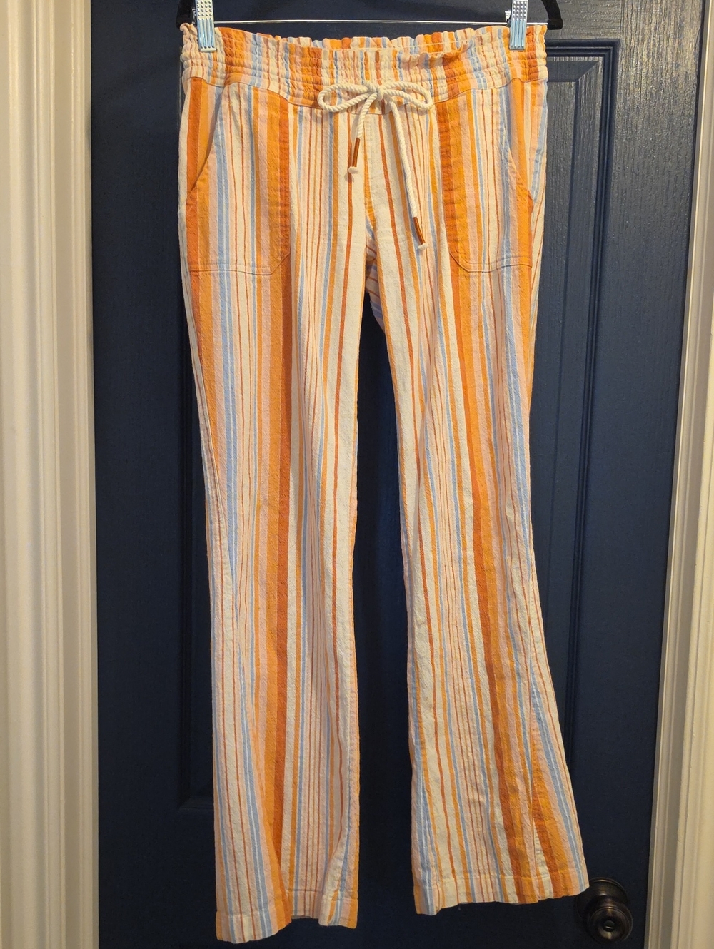 Roxy Men's Orange, White and Light Blue Striped Drawstring Joggers